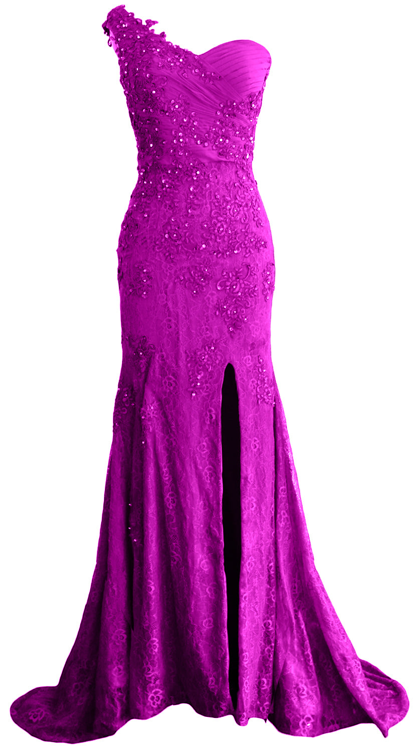 MACloth Women Prom Dresses Mermaid One Shoulder Long Lace Maxi Wedding Gown Long