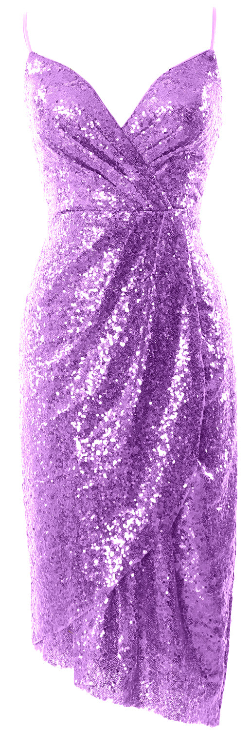 MACloth Vestidos de dama de honor midi para mujer, con lentejuelas y escote en V, vestido formal para fiesta de boda