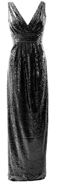 MACloth Women Bridesmaid Dresses V Neck Sleeveless Sequin Formal Evening Gown