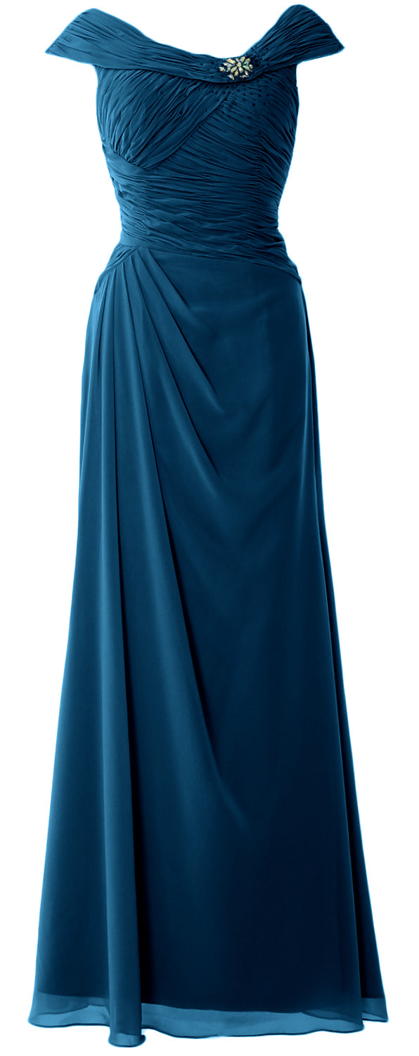 MACloth Women Cap Sleeves Boat Neck Formal Gown Long Mother of the Bride Dress