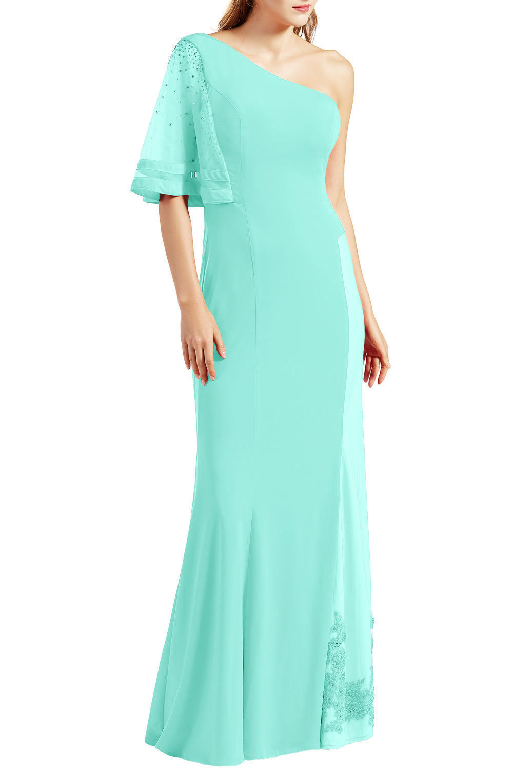 MACloth Women One Shoulder Prom Evening Gown Long Jersey Formal Party Dresses