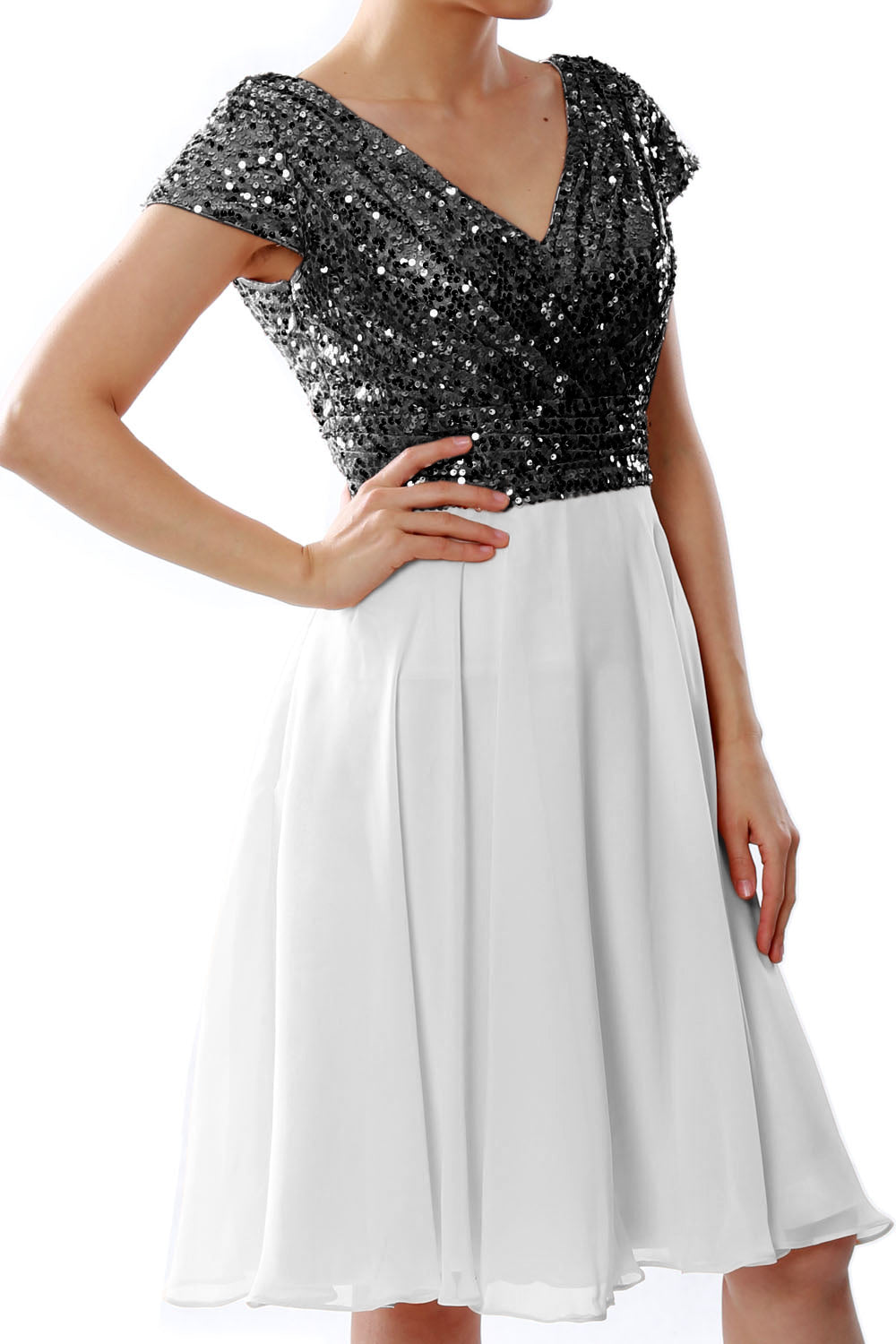 MACloth Mujeres Vestidos cortos para madre de la novia Mangas cortas Dama de honor Lentejuelas