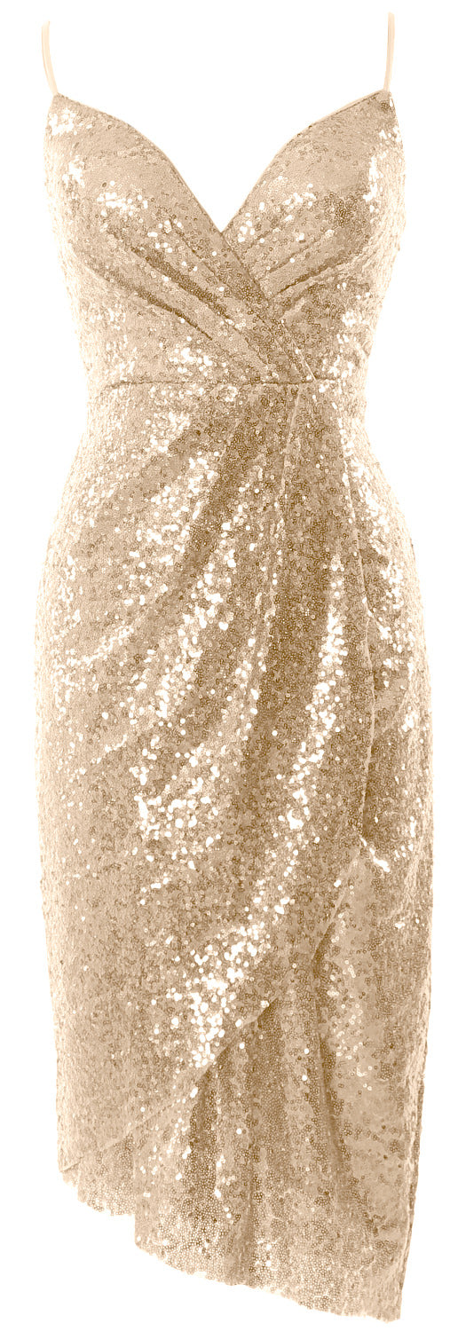 MACloth Vestidos de dama de honor midi para mujer, con lentejuelas y escote en V, vestido formal para fiesta de boda