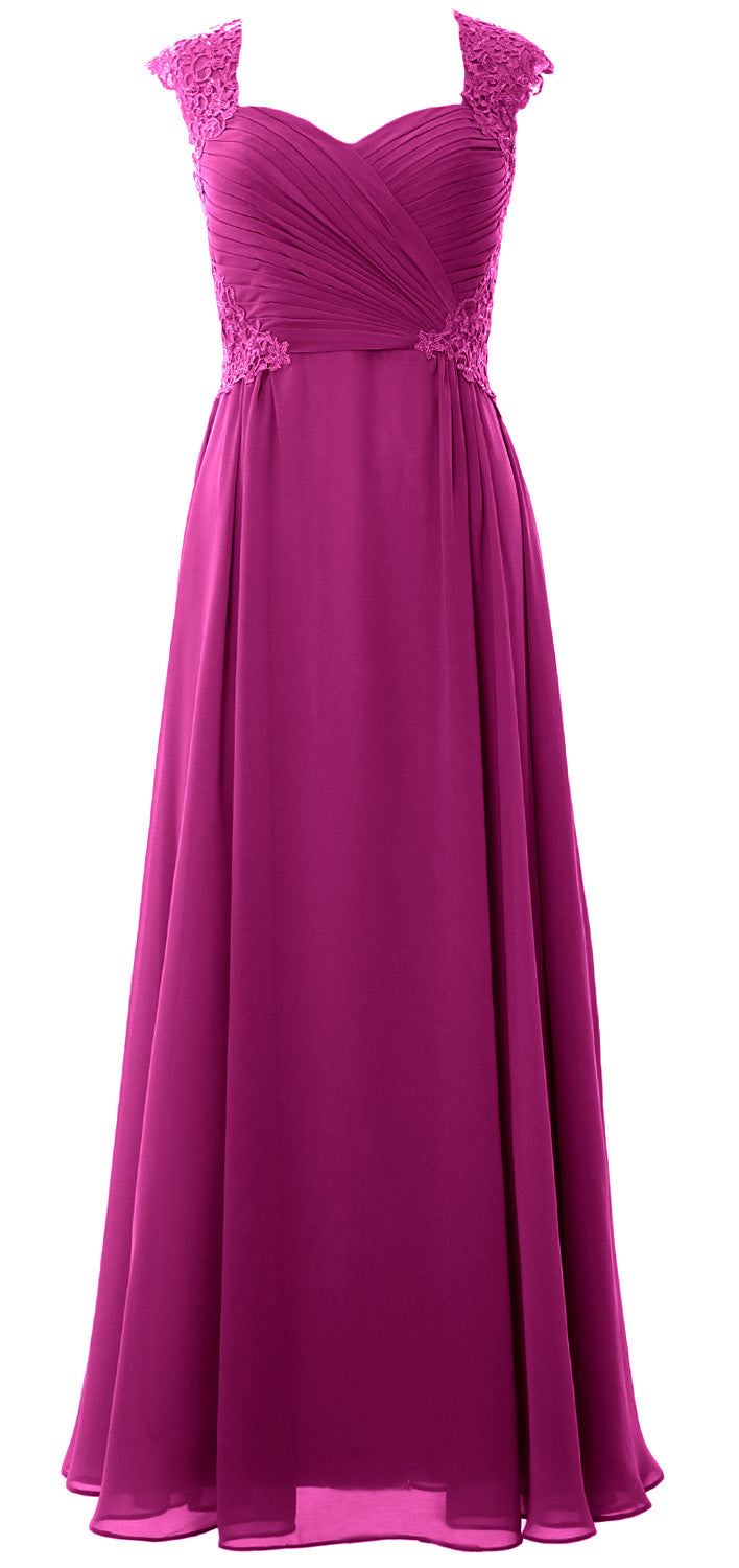 MACloth Women Long Maxi Bridesmaid Dresses Cap Sleeve Lace Evening Gown