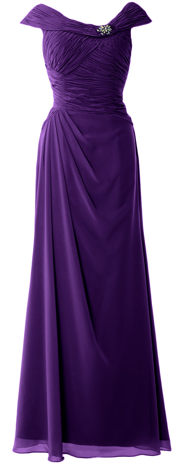MACloth Women Cap Sleeves Boat Neck Formal Gown Long Mother of the Bride Dress