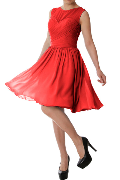 MACloth Elegant O Neck Short Bridesmaid Dress Chiffon Wedding Party Formal Gown