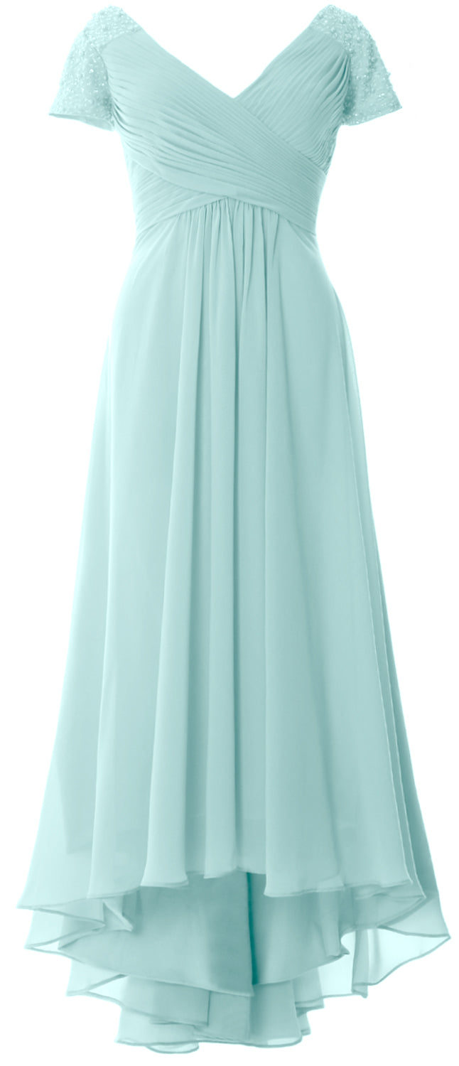 MACloth Mujeres Manga Corta Cuello En V Hi Lo Madre De La Novia Vestidos De Novio Vestido De Noche