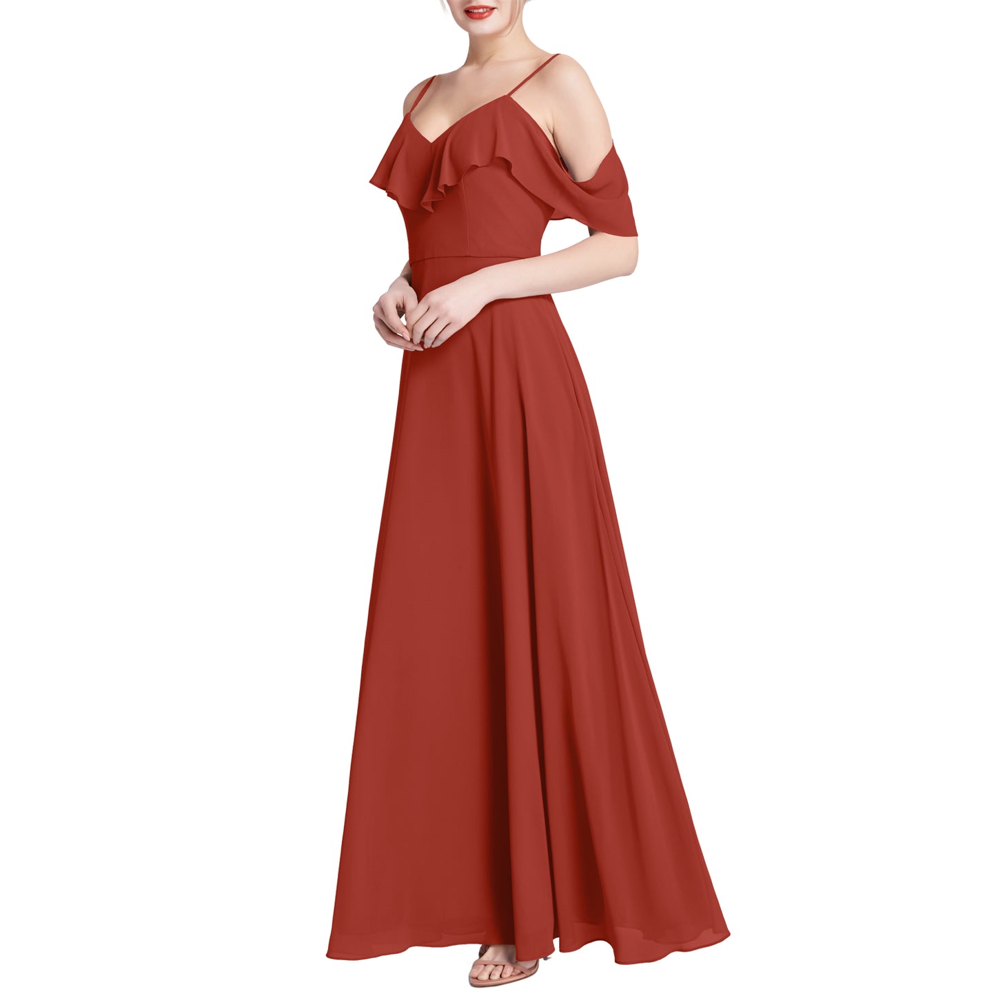 MACloth Women V Neck Cold Shoulder Long Maxi Wedding Party Bridesmaid Dresses