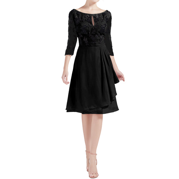 MACloth Women Boat Neck 3/4 Sleeves Short Lace Mother Bride Dresses Cocktail MoB