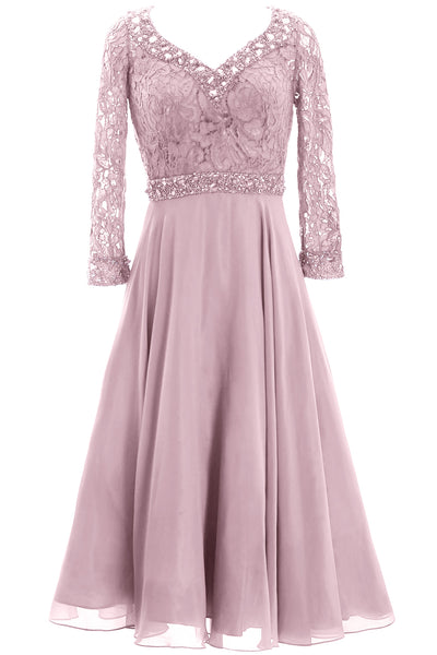 MACloth Women 3/4 Sleeve Lace Wedding Tea Length Mother of Bride Dresses Midi