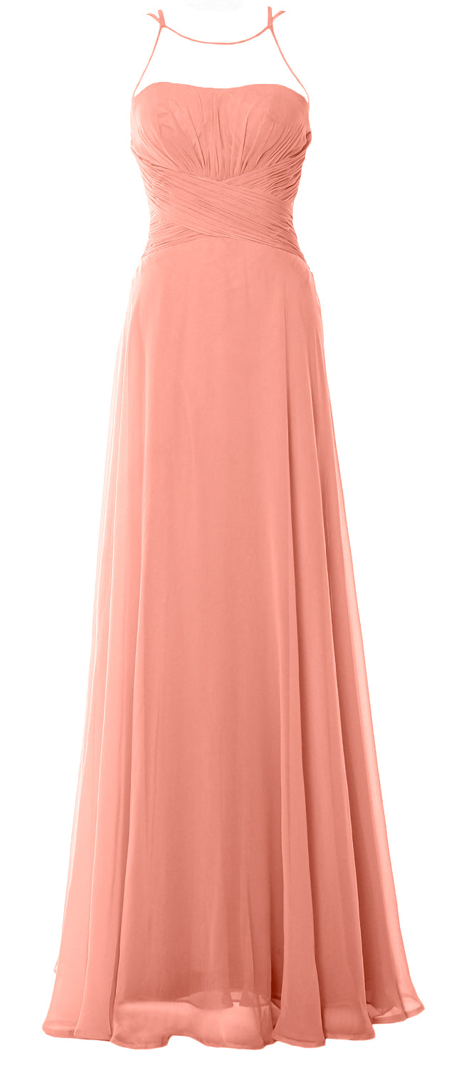 MACloth Damen Neckholder Langes Brautjungfernkleid Chiffon Schlichtes Ballkleid Formales Kleid
