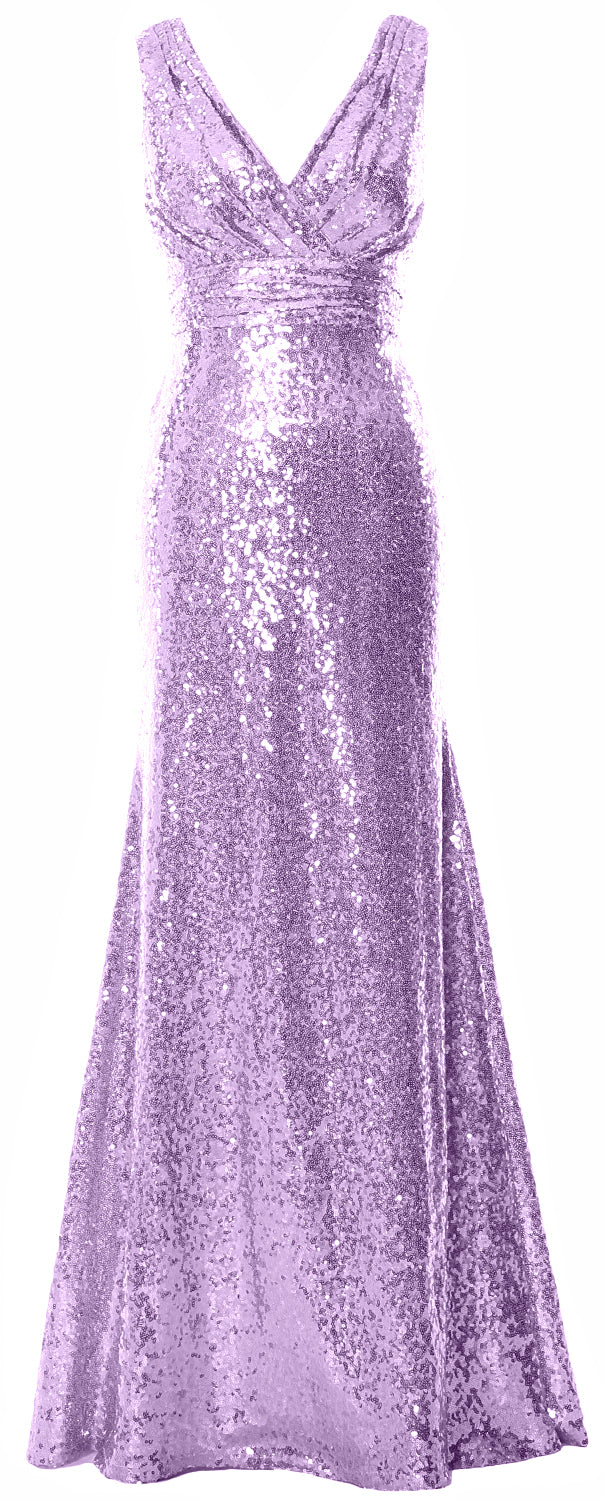 MACloth Women Mermaid V Neck Maxi Sequin Wedding Party Dresses Bridesmaid Prom
