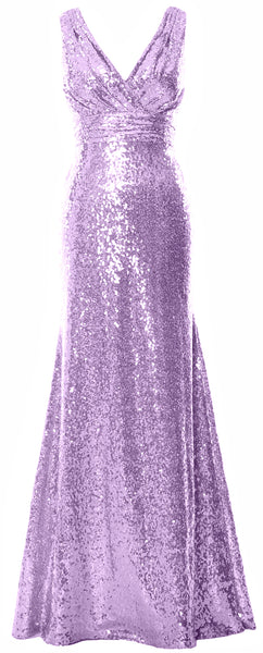 MACloth Women Mermaid V Neck Maxi Sequin Wedding Party Dresses Bridesmaid Prom