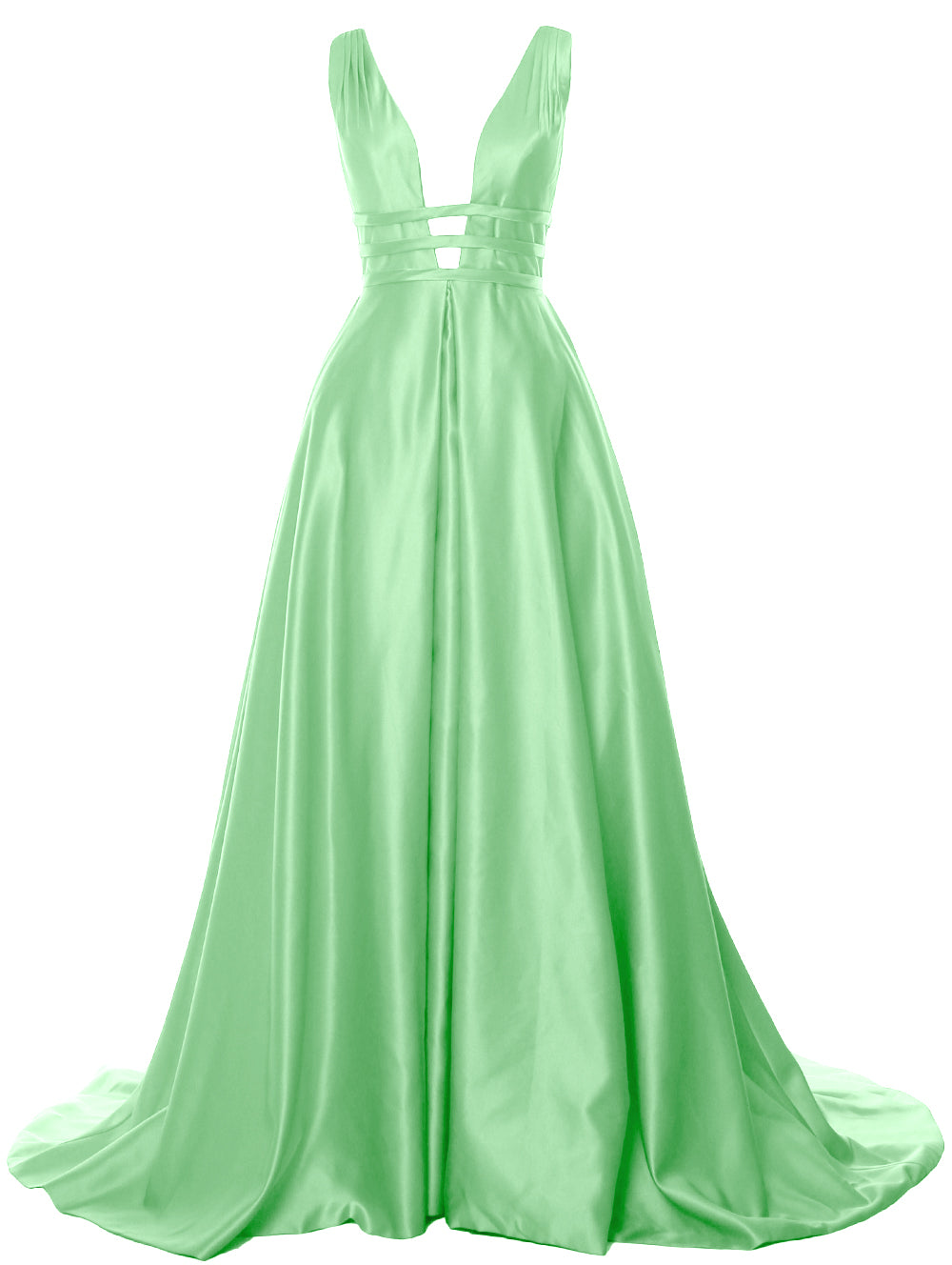 MACloth Damen Ballkleid mit tiefem V-Ausschnitt, Satin, ärmellos, formelle Abendkleider