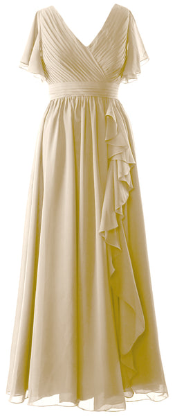 MACloth Mother of the Bride Dresses with Sleeves V Neck Long Wedding Formal Gown