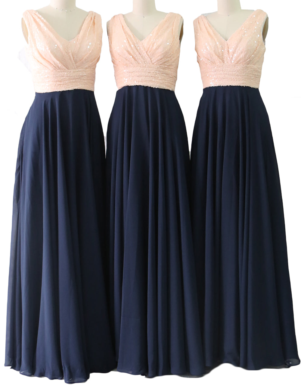 MACloth Women Sleeveless Long Bridesmaid Dresses V Neck Sequin Evening Gown