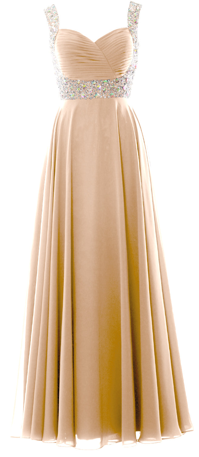MACloth Women Straps Crystal Chiffon Long Prom Wedding Party Dress Evening Gown