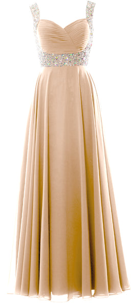 MACloth Women Straps Crystal Chiffon Long Prom Wedding Party Dress Evening Gown
