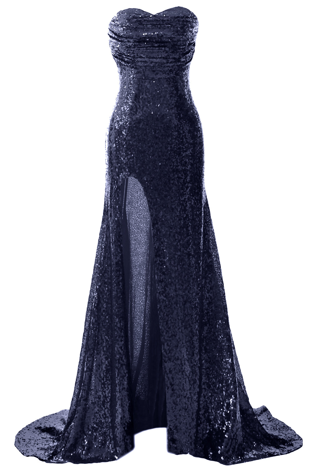 MACloth Sequin Prom Dresses Mermaid Strapless Formal Evening Gown with Split