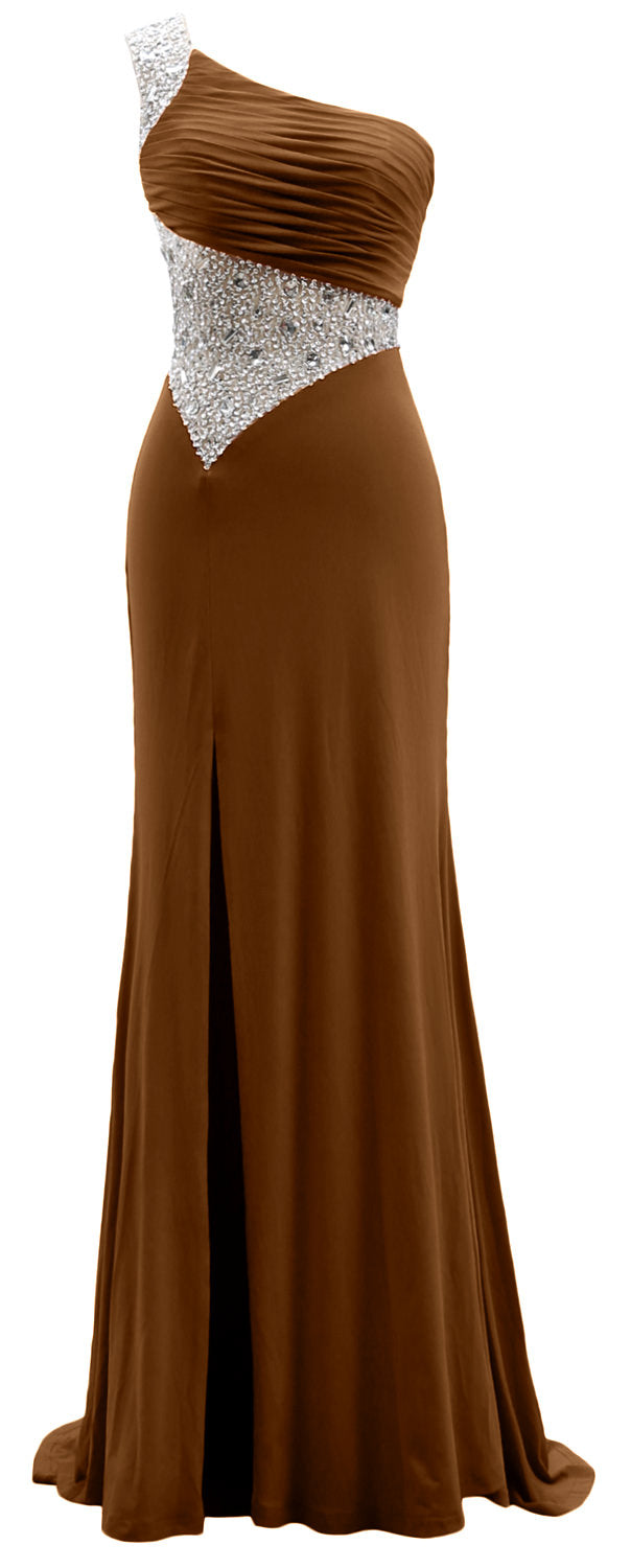 MACloth One Shoulder Prom Dresses with Split Mermaid Jersey Evening Formal Gown