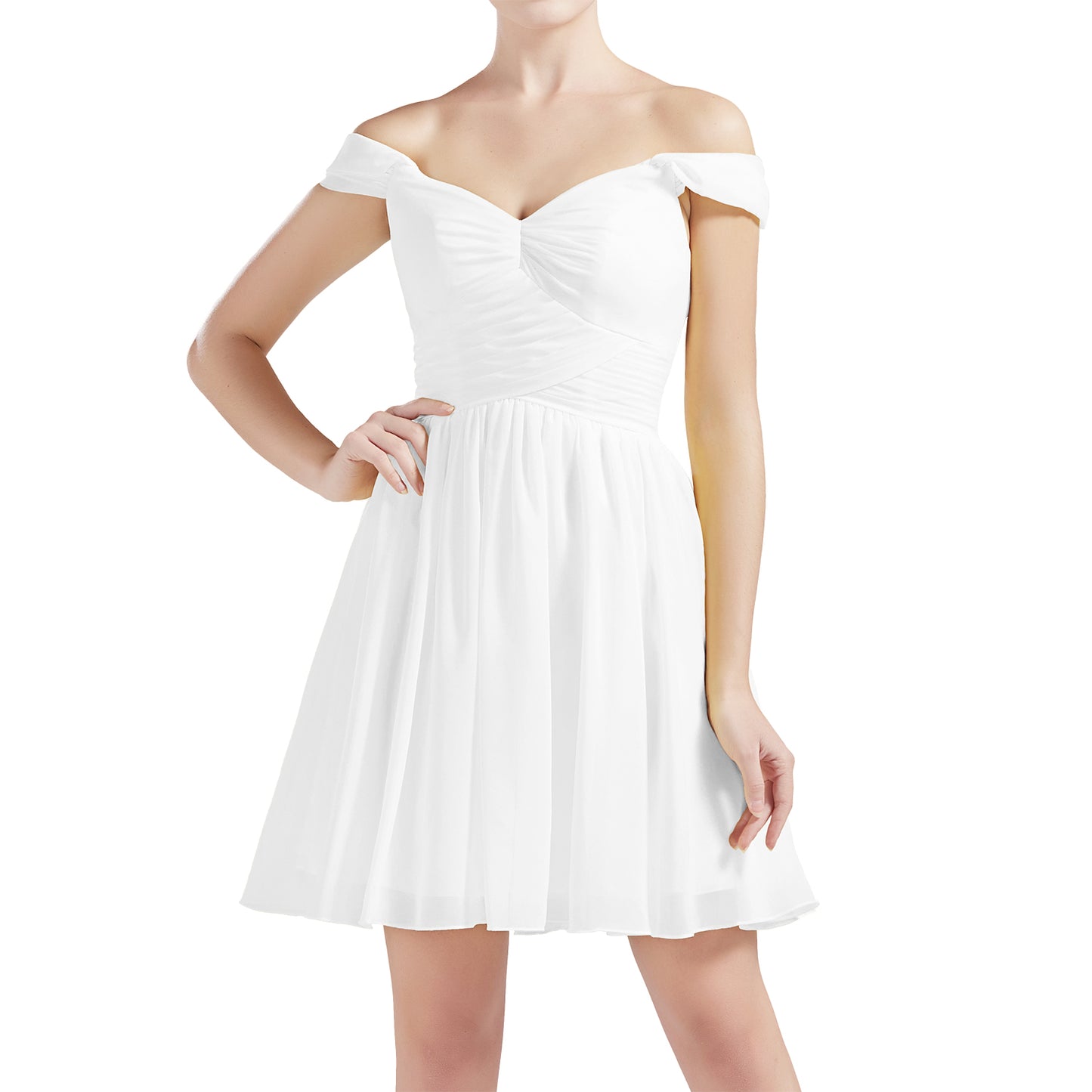 MACloth Damen Schulterfrei Kurze Chiffon Brautjungfernkleider Hochzeit Party BD MoH