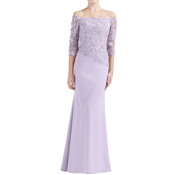 MACloth Women Off Shoulder 3/4 Sleeves Long Mother Bride Dresses Evening Gown