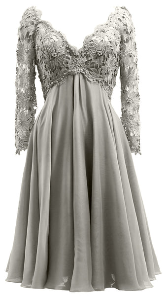 MACloth Women Long Sleeves Short Mother  Bride Dresses V Neck Cocktail Party