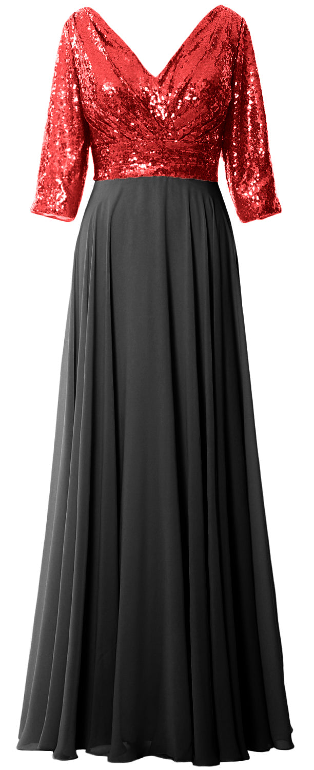 MACloth Damen Maxikleid mit langen Ärmeln und V-Ausschnitt und Pailletten