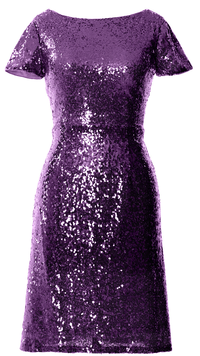 MACloth Damen Kurze Ärmel Knielange Pailletten Brautjungfern Cocktailkleider