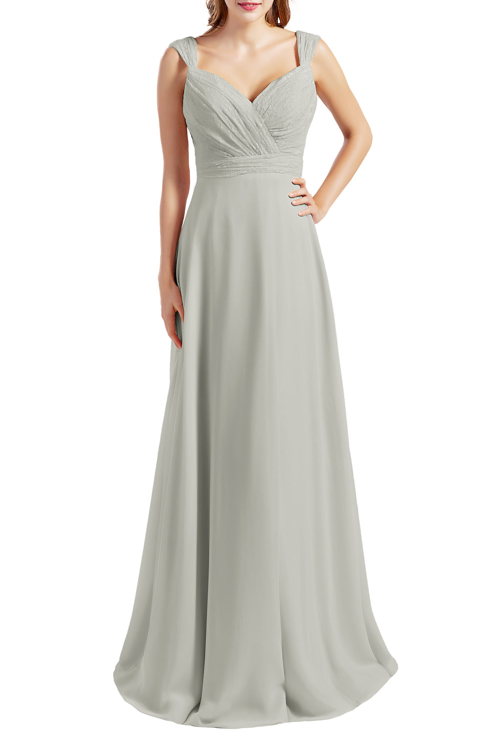 MACloth Damen Brautjungfernkleid mit Spitzenmieder, Chiffon, lang, formelles Abendkleid