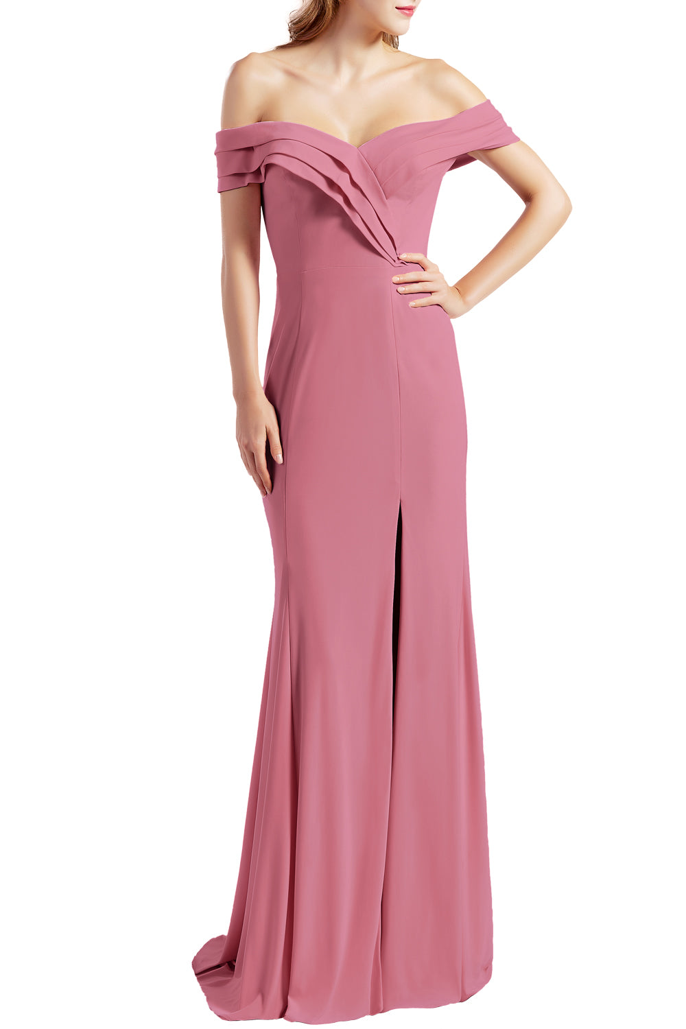 MACloth Women Prom Dresses with Side Split Off the Shoulder Formal Evening Gown
