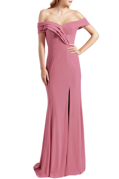 MACloth Women Prom Dresses with Side Split Off the Shoulder Formal Evening Gown