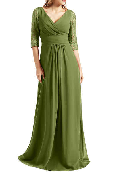 MACloth Women Long Mother of the Bride Dresses V Neck 3/4 Sleeves Evening Gown