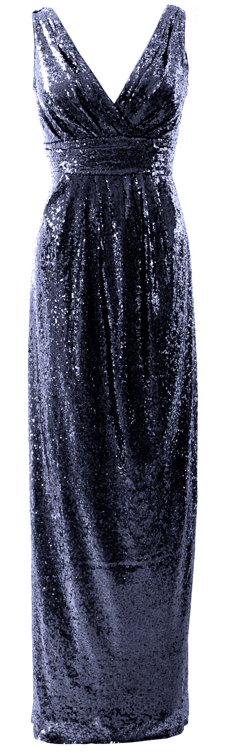 MACloth Vestidos de dama de honor para mujer Vestido de noche formal con lentejuelas sin mangas y cuello en V