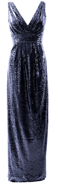 MACloth Women Bridesmaid Dresses V Neck Sleeveless Sequin Formal Evening Gown