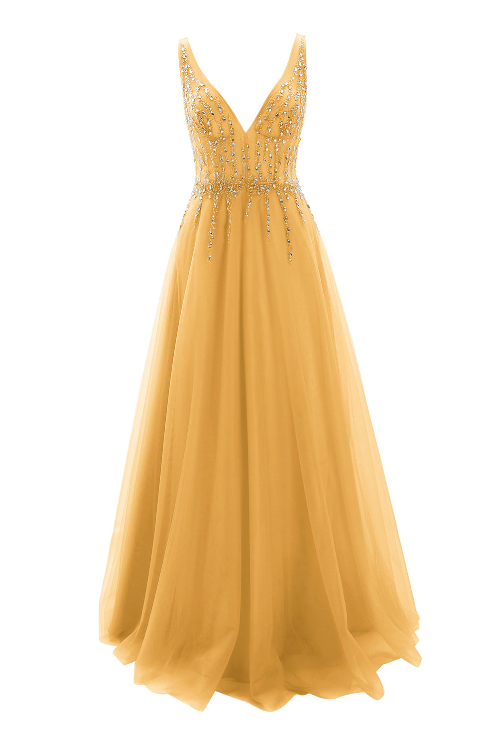 MACloth Ballkleid mit tiefem V-Ausschnitt, Tüll, lang, formelles Abendkleid, Brautkleid, Hochzeit