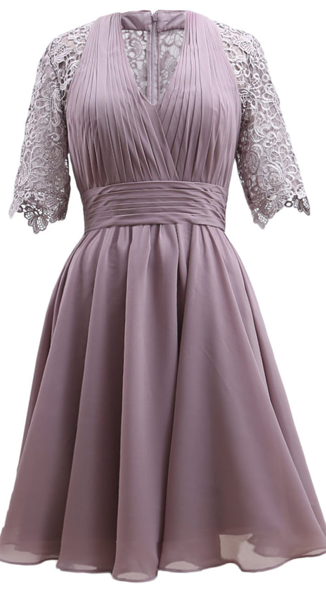 MACloth Mother of Bride Dresses Lace Cocktail Party Wedding Guest Half Sleeves