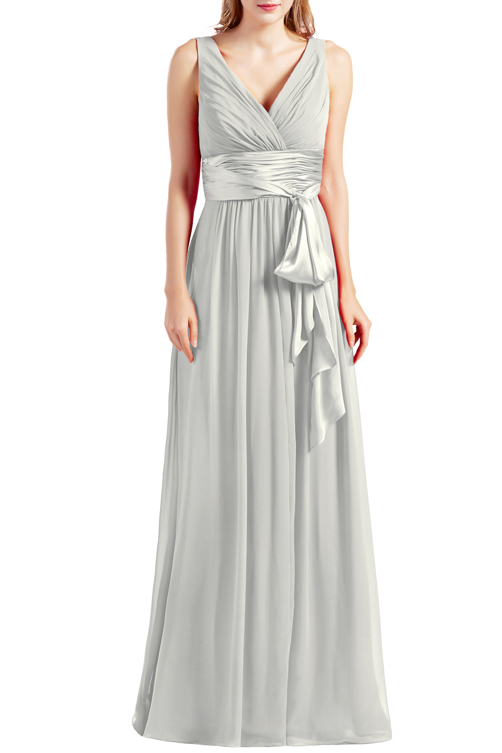 MACloth Women Sleeveless V Neck Long Bridesmaid Dress Chiffon Prom Evening Gown