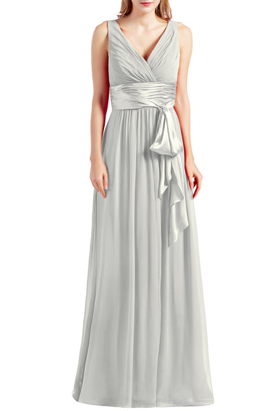 MACloth Women Sleeveless V Neck Long Bridesmaid Dress Chiffon Prom Evening Gown