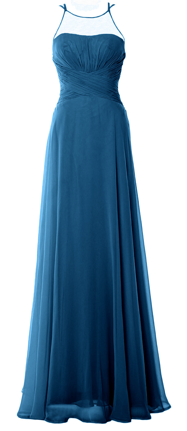 MACloth Damen Neckholder Langes Brautjungfernkleid Chiffon Schlichtes Ballkleid Formales Kleid