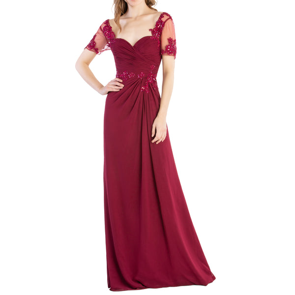 MACloth Women Vintage Short Sleeves Long Wedding Mother Bride Bridesmaid Dresses