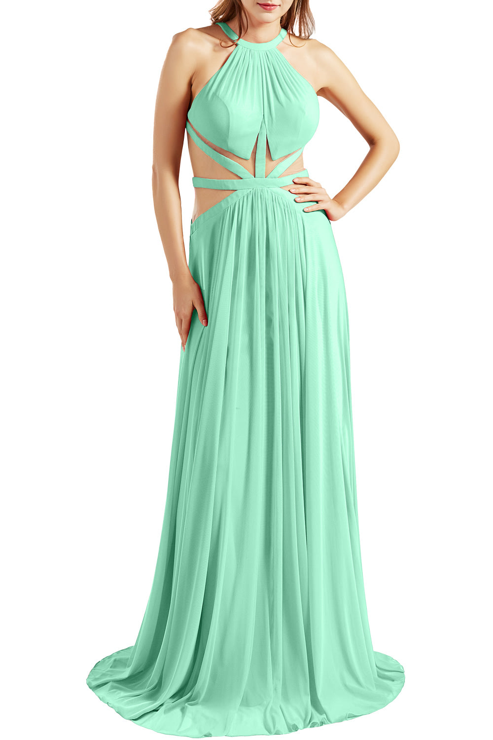 MACloth Damen Neckholder-Ballkleid mit Ausschnitt, formelles Abendkleid für Hochzeit, Party, Ballkleid