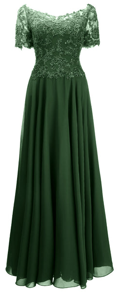 MACloth Women Mother Bride Dresses Short Sleeves Lace Evening Gown Off Shoulder