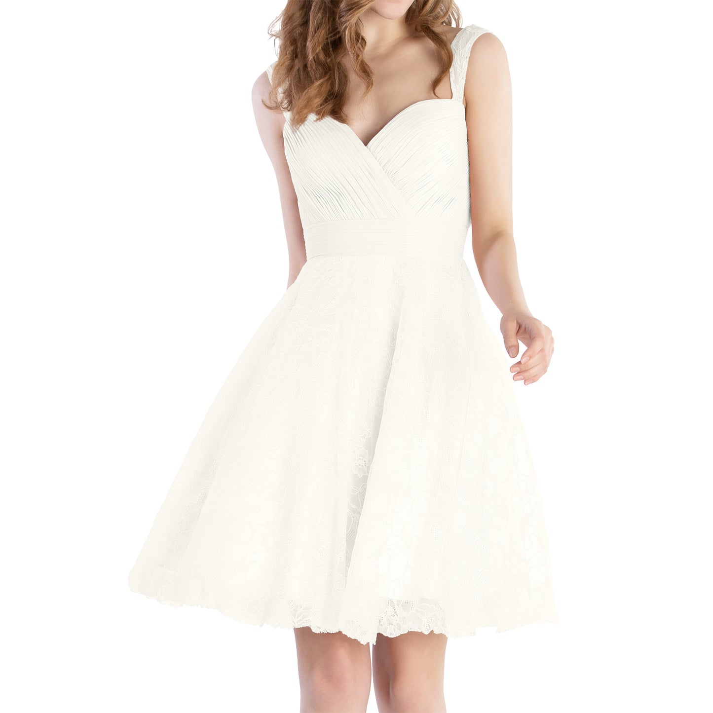 MACloth Women Sweetheart Pleated Lace Short Wedding Party Bridesmaid Dresses LBD