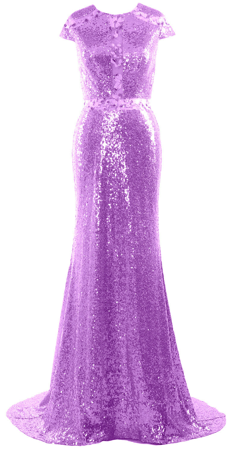 MACloth Damen Abendkleid Meerjungfrau Flügelärmel Pailletten Formelle Kleider