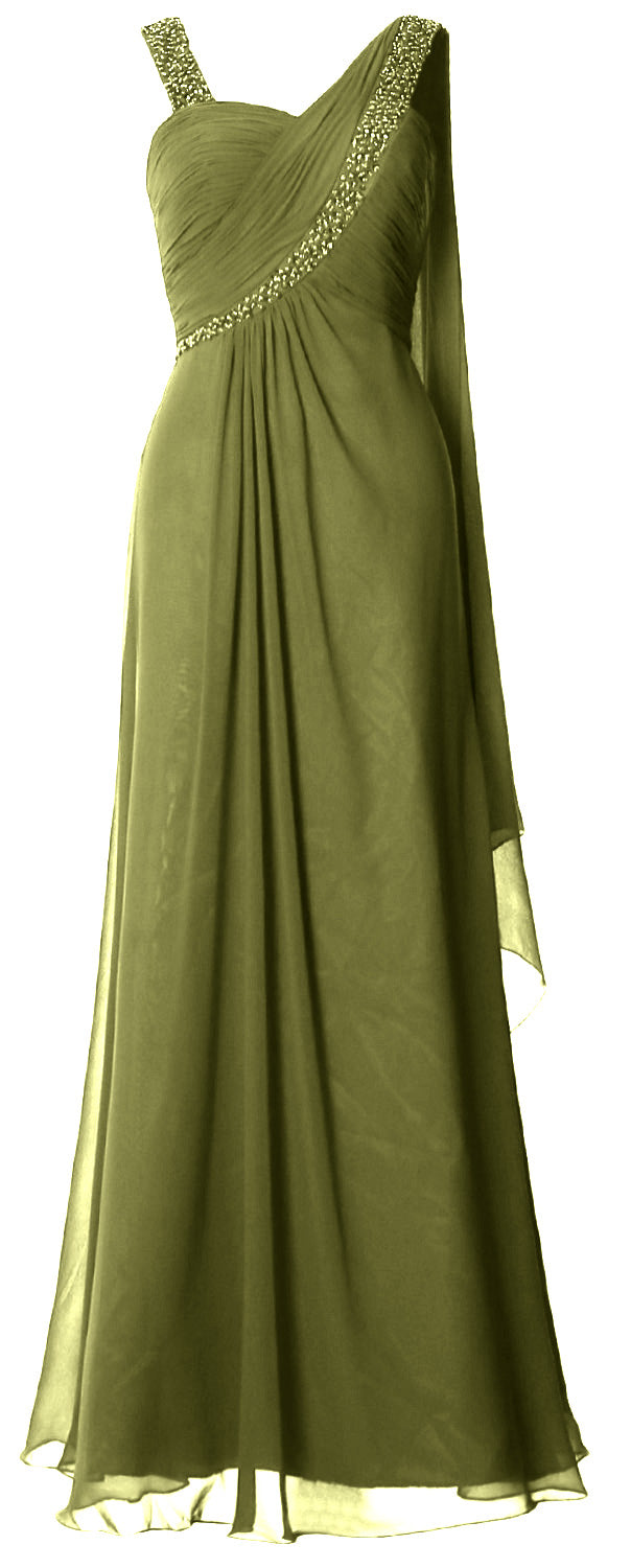 MACloth Women Beading Long Pleated Prom Dresses Evening Party Formal Gown