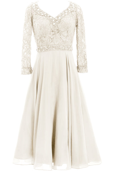 MACloth Women 3/4 Sleeve Lace Wedding Tea Length Mother of Bride Dresses Midi