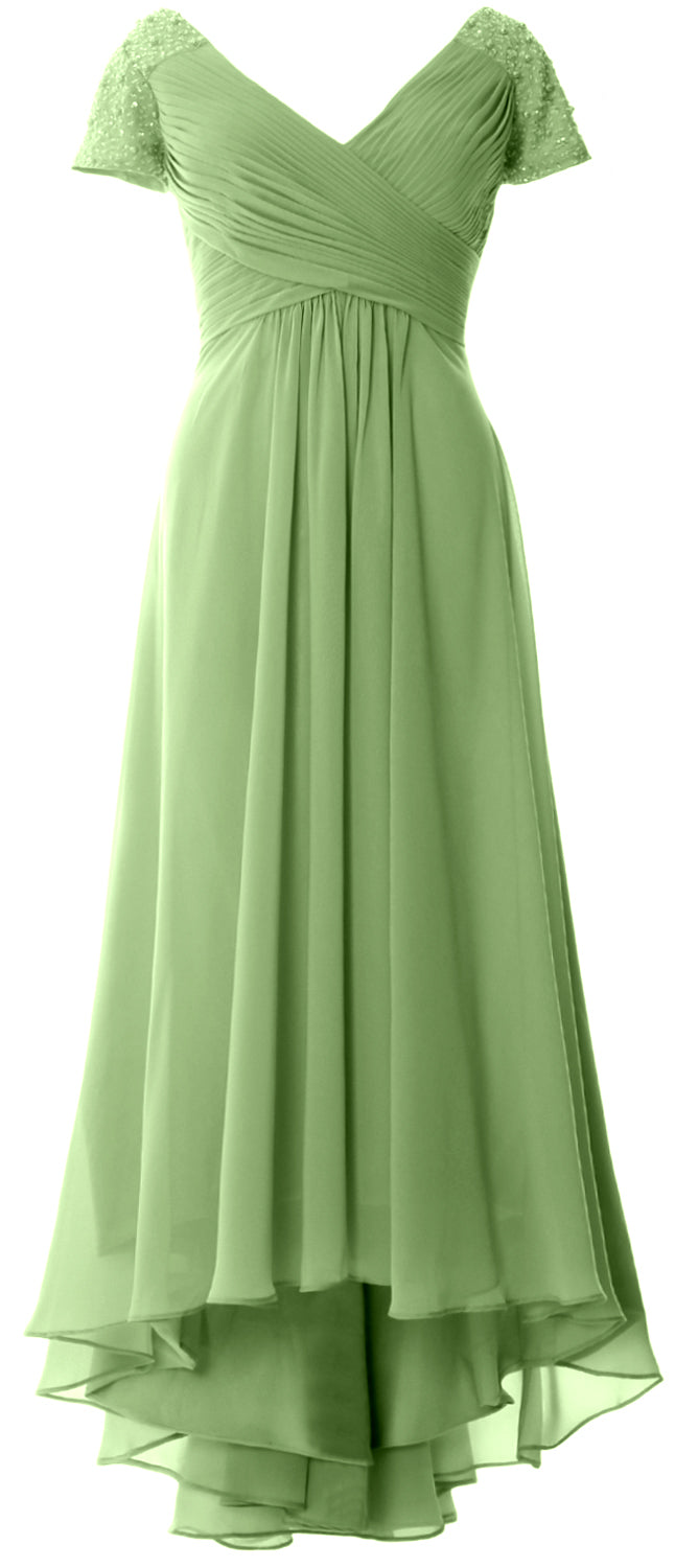 MACloth Mujeres Manga Corta Cuello En V Hi Lo Madre De La Novia Vestidos De Novio Vestido De Noche