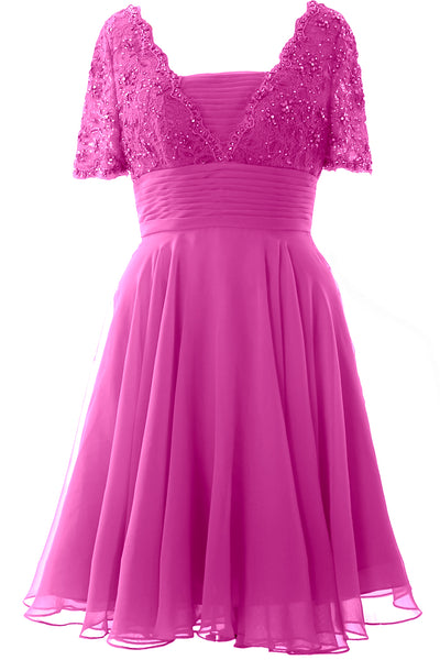 MACloth Women Mother of Bride Dress Short Sleeves Lace Wedding Party Formal Gown