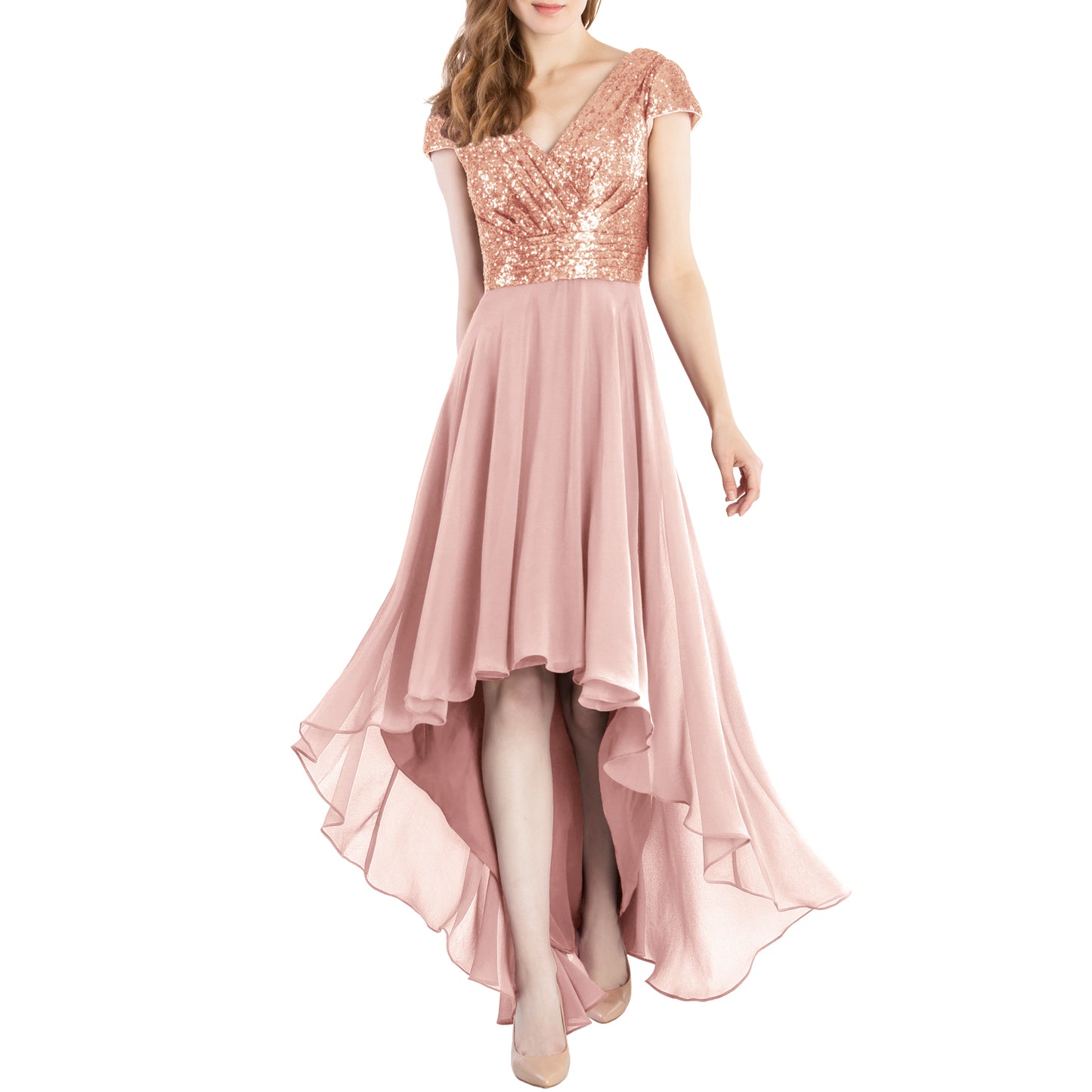 Vestidos de novia de MACloth con mangas cortas y lentejuelas, vestido formal de boda